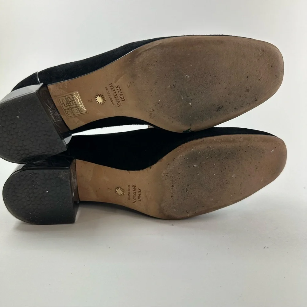 Stewart Weizman Black Suede Loafers With Clear Block Heel Women’s Size 7